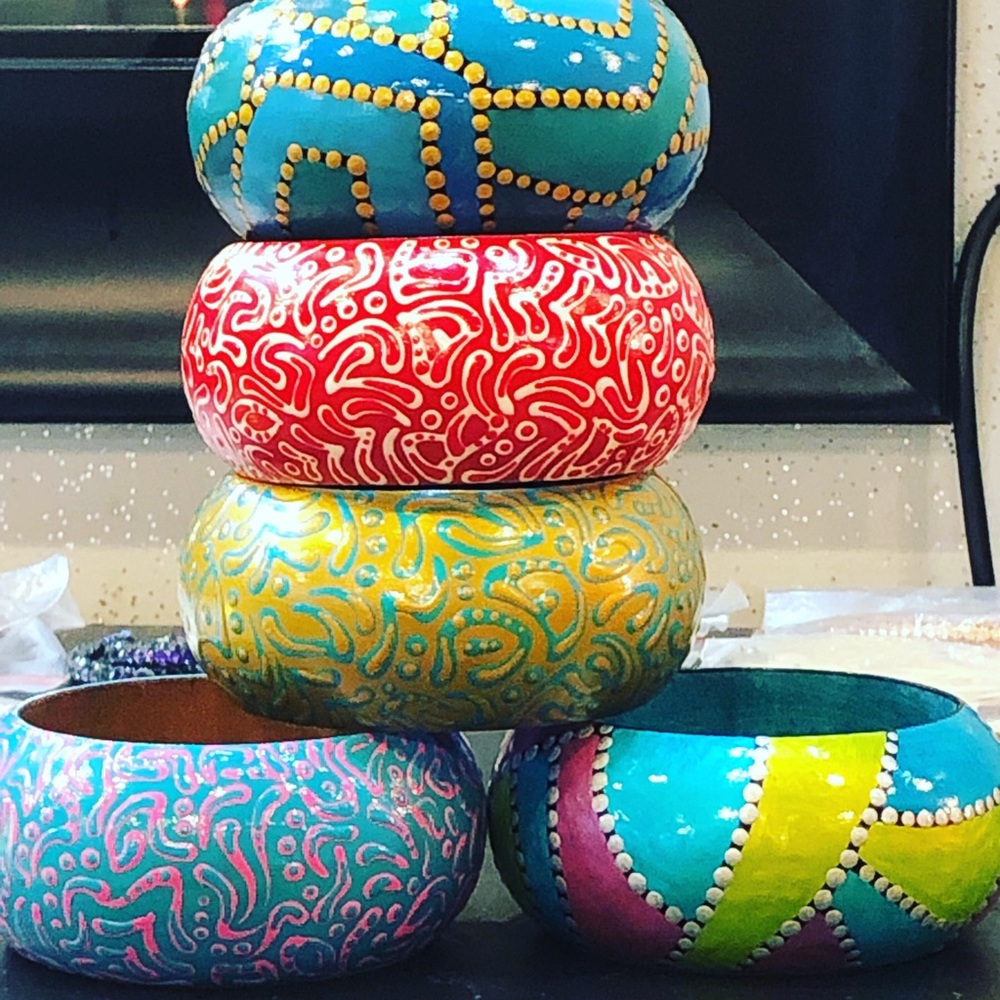 Beautiful Hand Painted Wooden Bracelets!!